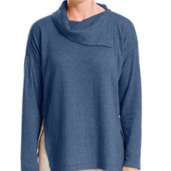 NWT Max Studio Long Sleeve Split Neck Pullover in Indigo - Picture 1 of 7